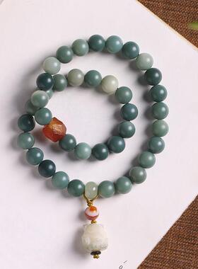 绿阴皮菩提手串风化菩提九尾狐坠单圈/双圈手串手持男女森系素雅