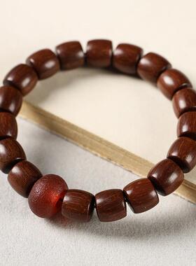 原创老料巴布亚贡木直切珠红玛瑙顶珠手串文玩民族风中式手链礼品