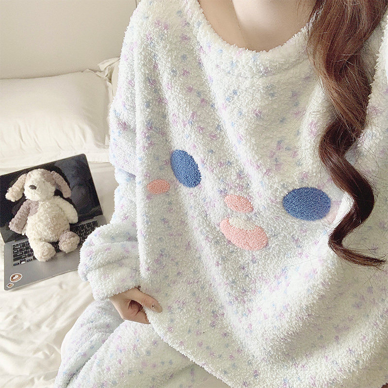 半边绒睡衣女冬可外穿甜美笑脸加绒加厚保暖长袖套装可外穿家居服,淘宝优惠券,粉丝福利购,淘宝优惠卷