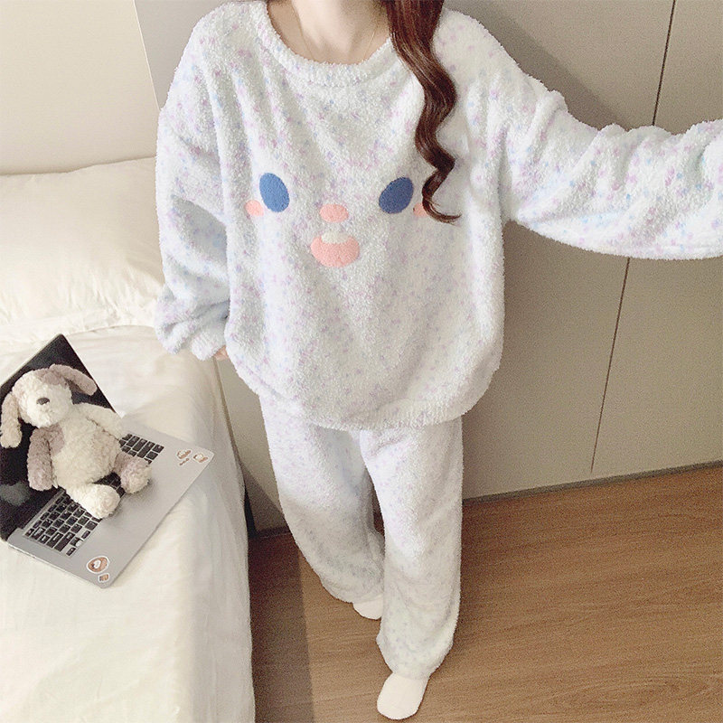 半边绒睡衣女冬可外穿甜美笑脸加绒加厚保暖长袖套装可外穿家居服,淘宝优惠券,粉丝福利购,淘宝优惠卷