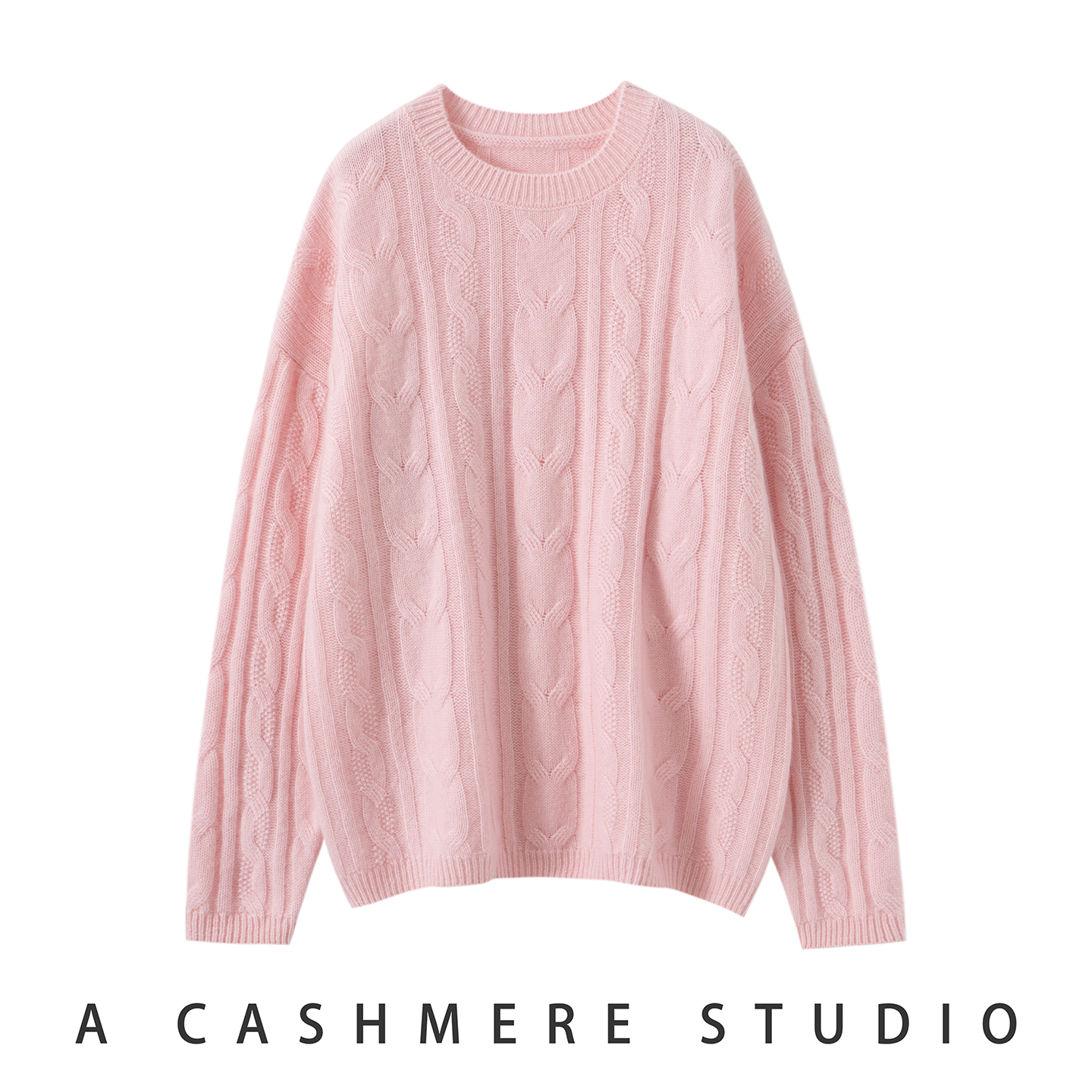 轻柔软糯~山羊绒衫秋冬加厚女圆领麻花宽松毛衣女针织打底衫保暖 - 图1