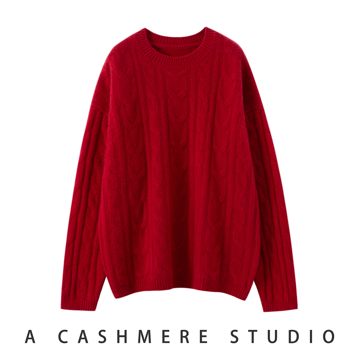 轻柔软糯~山羊绒衫秋冬加厚女圆领麻花宽松毛衣女针织打底衫保暖 - 图2