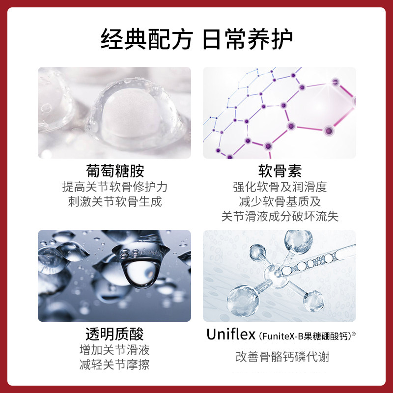 益节Move Free维骨力4合1氨基葡糖氨糖软骨素强韧关节红瓶80粒/盒 - 图2