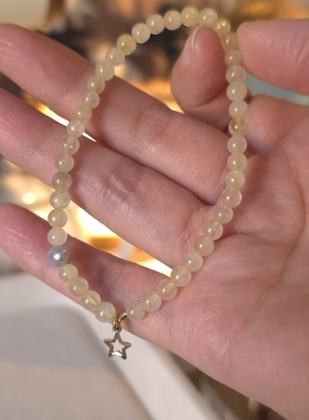 小金丝·极细款金发晶手串珍珠星星吊坠简约细手链女日常叠戴配饰