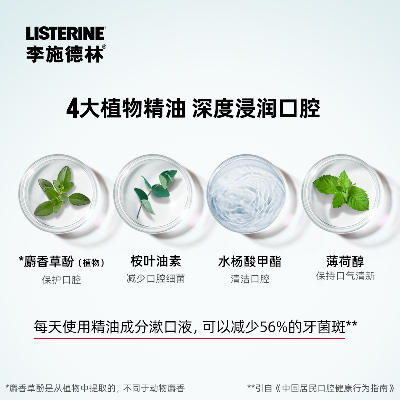 listerine李施德林旗舰店李施德林亮白漱口水清新口气除牙渍去口臭柠檬海盐4瓶1