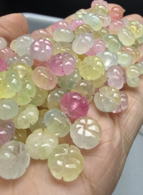 多巴胺碧玺色8x5扁南瓜珠玉石散珠桃花粉隔片隔珠饰品配件玉珠子