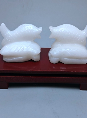 鱼跃荷香石雕摆件2026年马年中宫方位吉祥位摆设一对