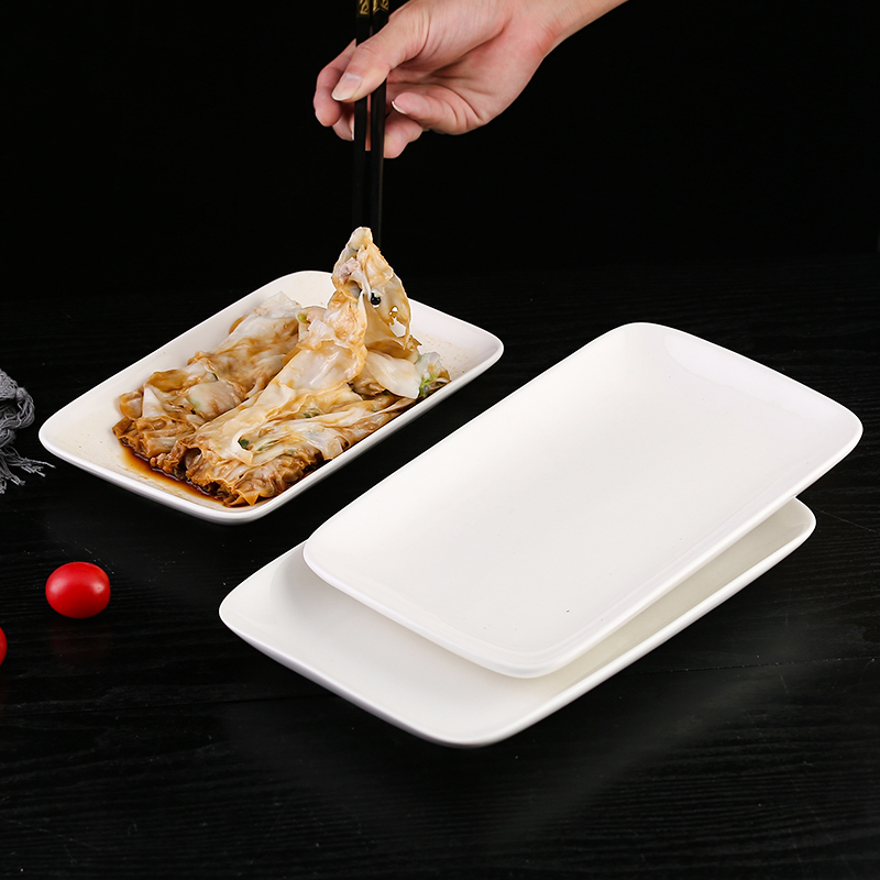 纯白色肠粉盘陶瓷盘子白色长方盘烧烤盘酒店西餐盘子创意寿司盘-图1