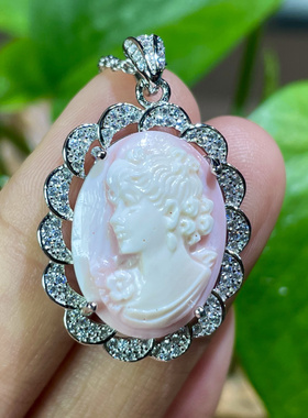 中古德国玛瑙浮雕吊坠925银镶嵌