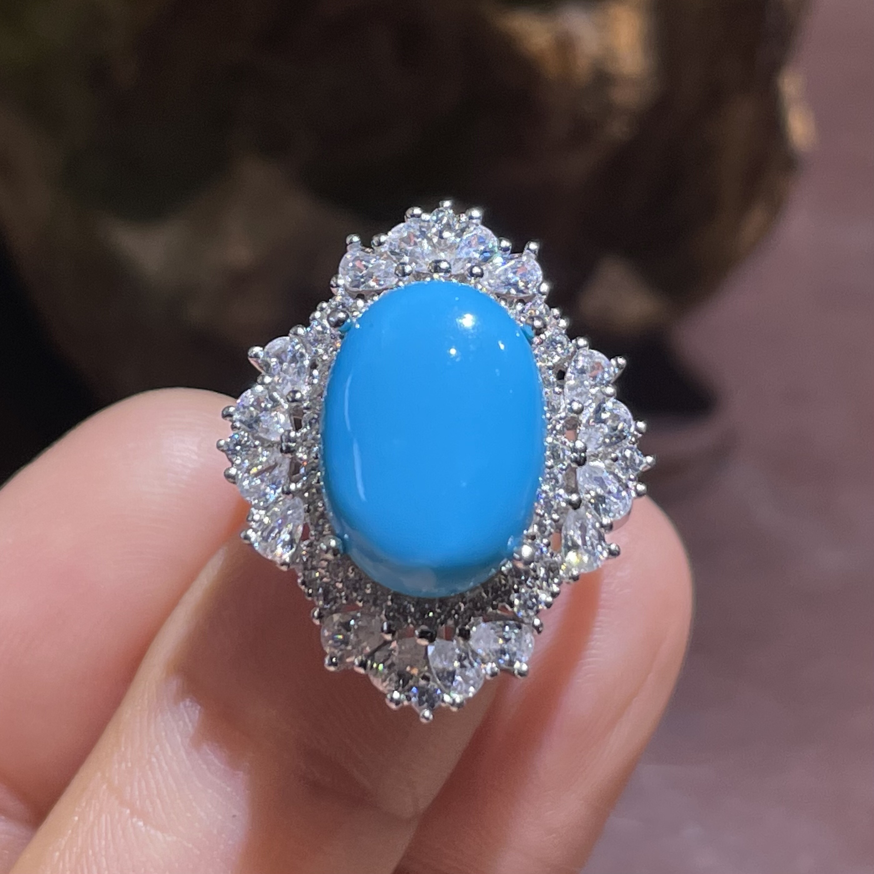 天然美国睡美人蓝松戒指925银镶嵌送女友送闺蜜礼物 - 图0