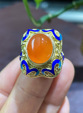 天然樱桃红南红玛瑙银掐丝珐琅戒指送女友送闺蜜礼物