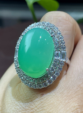 天然澳洲冰阳绿绿玉髓925银戒指送女友送闺蜜礼物