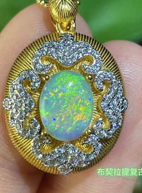 天然澳洲超亮红多彩水晶欧泊吊坠925银镶嵌奢华布契拉提风格