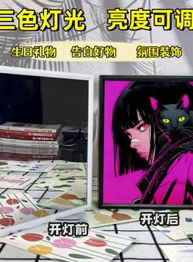赛博朋克猫咪女孩灯光画电竞房桌面摆件创意卡通小夜灯实用礼物