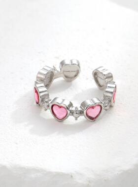 Female Adjustable Rings Index Finger Ring 轻奢甜美粉色食指戒