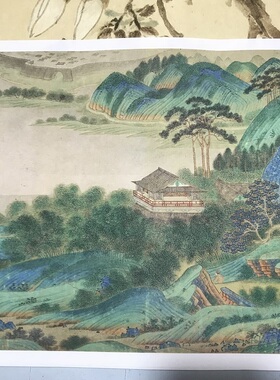 仇英 浔阳送别图卷 明代青绿山水 仿古国画高清艺术微喷装饰画