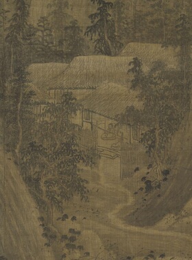 巨然秋山问道图高清微喷复制山水画临摹学习台北藏客厅装饰挂轴画