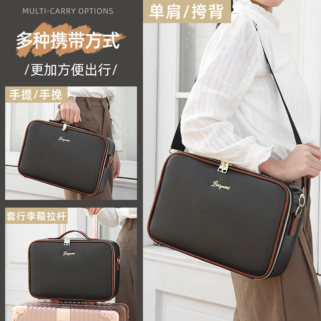 Cosmetic bag with mirror, large capacity, portable for traveling with makeup