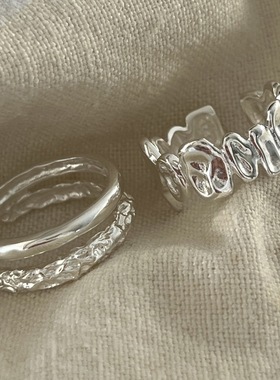 几何不规则戒指女双层肌理个性嘻哈s925银开口指环叠戴甜酷食指