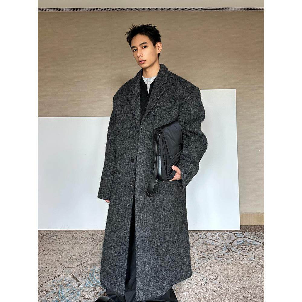 TRENDYWU 常青老钱“松弛”黑灰绒混纺马海毛900克厚垫肩皮草大衣,淘宝优惠券,粉丝福利购,淘宝优惠卷