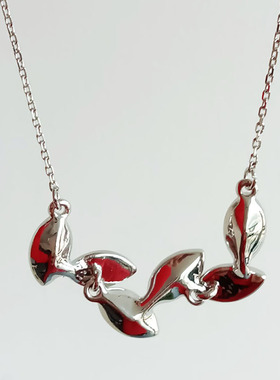 铜镀白金项链多彩宝石柳叶型吊坠