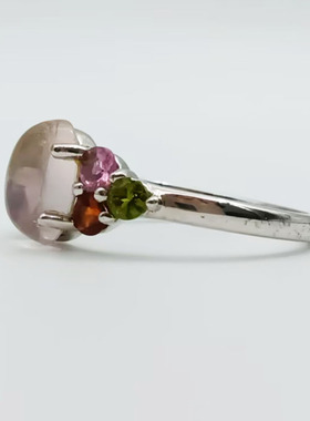 铜镀白金托蛋面彩宝戒指怀旧复古