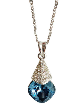 多彩水钻香梨吊坠铜镀白金项链