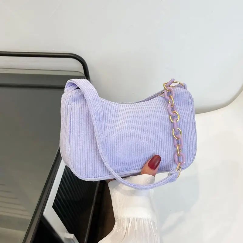 2024 Fashion Vintage Women Handbags Corduroy Underarm Bag Ca-图1