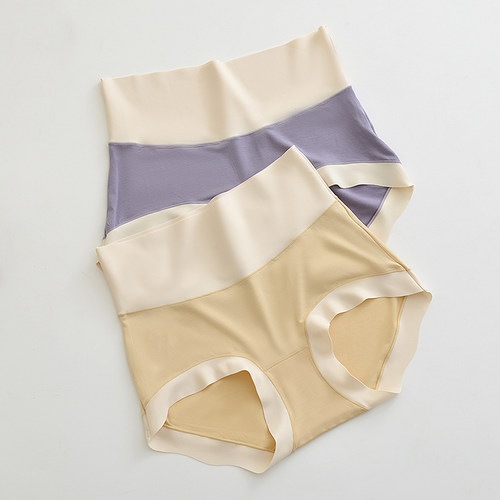 日系撞色拼接高腰收腹无痕内裤女夏季薄款莫代尔亲肤包臀三角裤头 - 图0