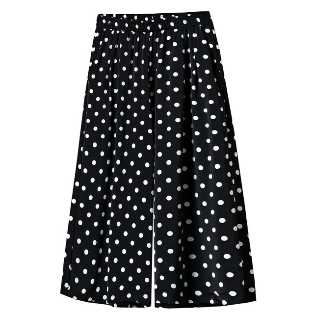 ຜ້າໄຫມກ້ອນ chiffon ແອວສູງຂາກ້ວາງ culottes summer ແບບບາງໆ