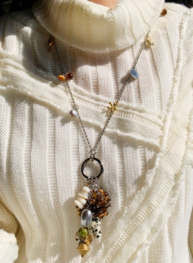 小众设计多层次葡萄坠长款毛衣链