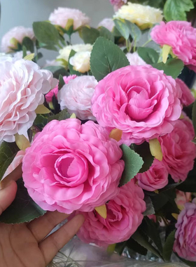 5头仿真山茶花茶玫假杜鹃月季蔷薇花居家摆放绢花塑料花假花饰品