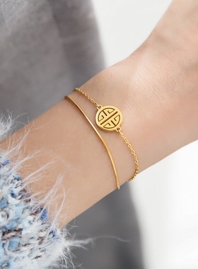 气质双层手链女ins时尚钛钢