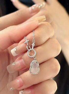 圆环葫芦白玉髓纯银项链女