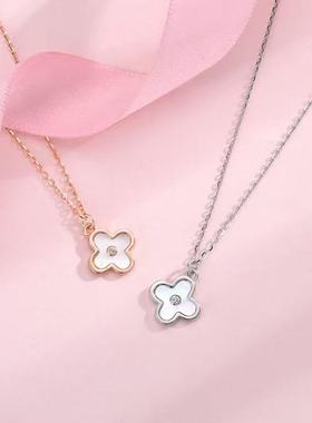 白贝母四叶草纯银项链锁骨链