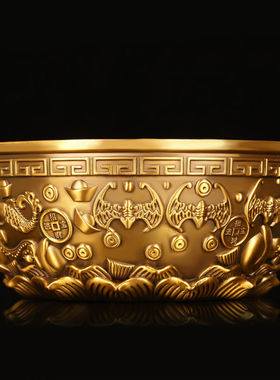 纯铜聚宝盆摆件加厚五福元宝存钱盆大金碗家用办公室门店实心铜缸