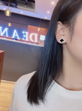 s925银针日韩锆石女四叶草耳钉