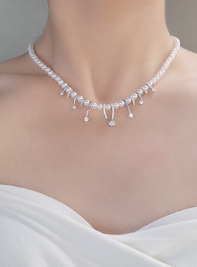 法式高级施家曼塔玫瑰紫珍珠项链5mm小米贝珠微醺流行锁骨链颈链