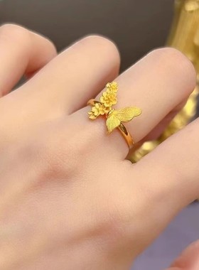 复古金色双生花蝴蝶戒指女新款设计高级感食指戒时尚百搭精致指环