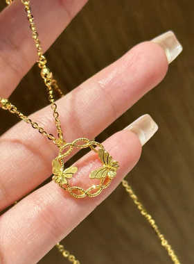 18k金花环蝶梦锁骨链女