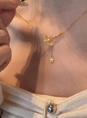 沙金双生花蹦迪珠桃花流苏项链女