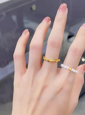 18k金戒指女碎金子蹦迪珠弹力记忆爆闪黄金色绕圈时尚高级感指环