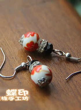 原创手工彩绘陶瓷耳环