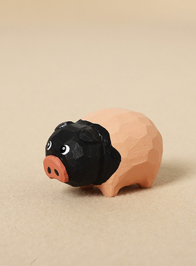 小猪木雕卡通桌面摆件