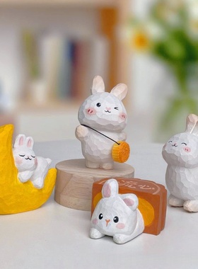 手工木雕可爱小兔子摆件