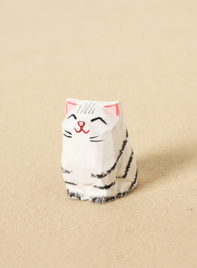 手工木雕小猫咪摆件可爱桌面装饰治愈系银渐层儿童玩具生日礼物