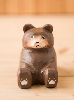 木质手机支架棕熊动物卡通摆件