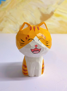 木雕可爱猫咪治愈系摆件