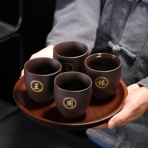 紫砂杯功夫小茶杯陶瓷单杯家用主人杯品茗杯茶碗中式私人定制刻字 - 图1