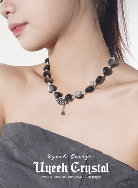 uyeeh收藏级黑曜石爱心项链